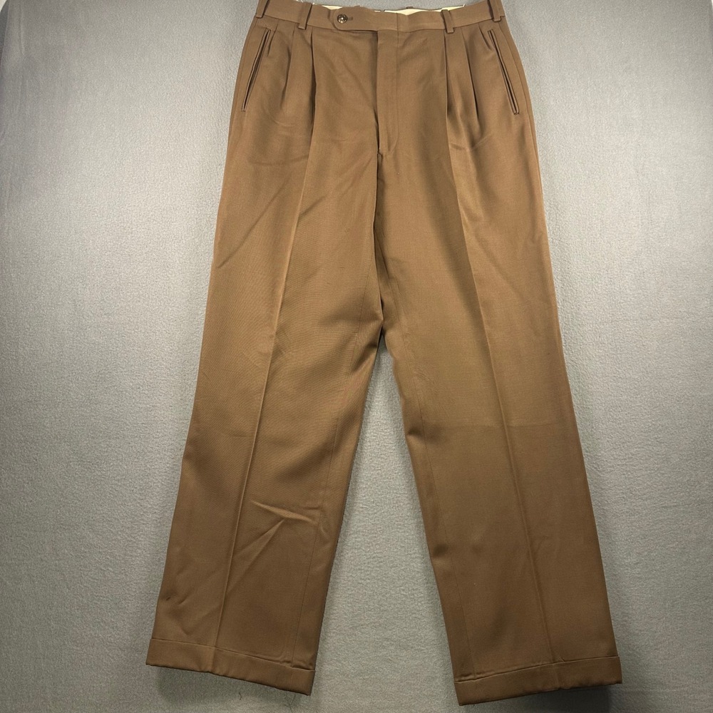 Tom James Executive Collection Brown Pleated Cuffed Dress Pants Men Tailored USA